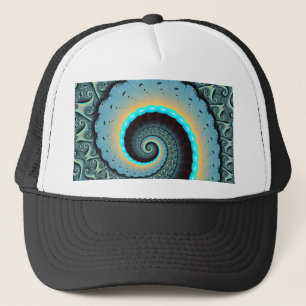 Abstract Blue Turquoise Orange Fractal Art Spiral Trucker Hat