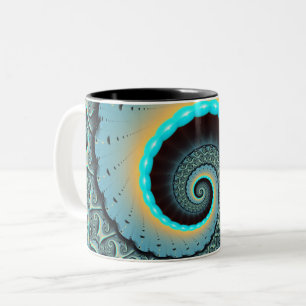 Abstract Blue Turquoise Orange Fractal Art Spiral Two-Tone Coffee Mug