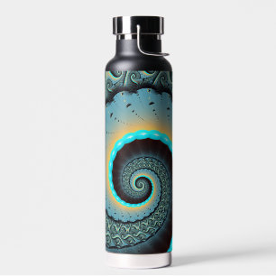 Abstract Blue Turquoise Orange Fractal Art Spiral Water Bottle