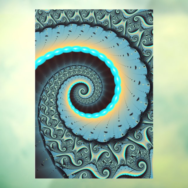 Abstract Blue Turquoise Orange Fractal Art Spiral Window Cling (Sheet 3)