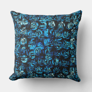 Abstract Blue Turquoise Organic Shapes Cushion