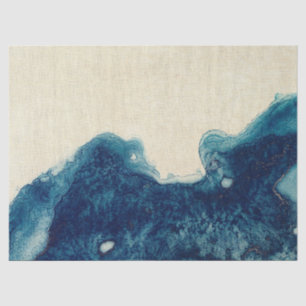Abstract Blue Water Color on Cream Decoupage Tissue Paper