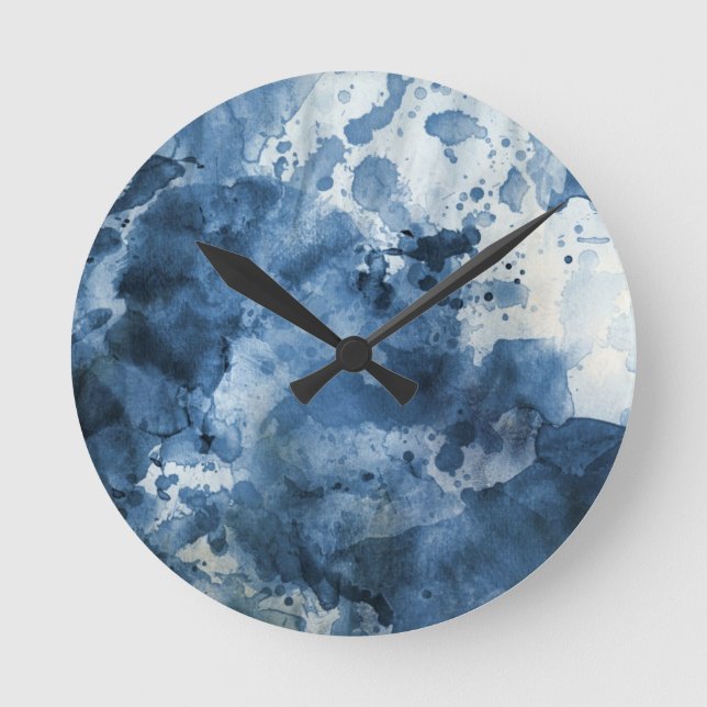 Abstract blue watercolor background round clock (Front)