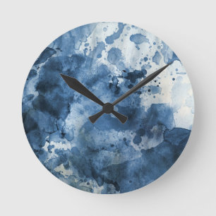 Abstract blue watercolor background round clock