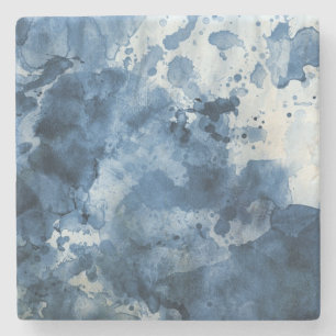 Abstract blue watercolor background stone coaster