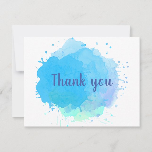 Abstract Blue Watercolor Business Thank You Card (Front)