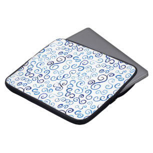 Abstract Blue Watercolor Curves on White Laptop Sleeve