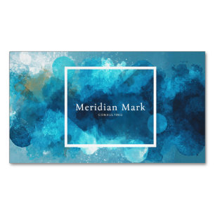 Abstract Blue Watercolor Gold Splatter Modern Magnetic Business Card