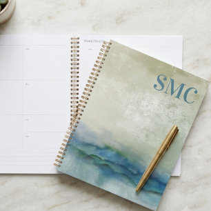 Abstract Blue Watercolor Monogram Planner