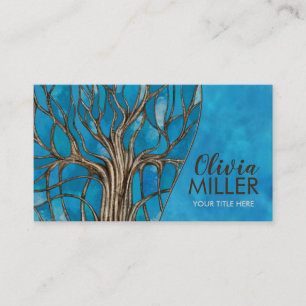 Abstract Blue Watercolor Mosaic Tree Business Card