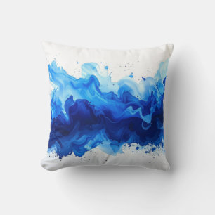 Abstract blue watercolor splash on white backgroun cushion