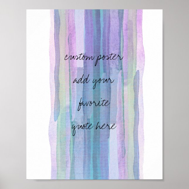 abstract blue watercolor stripes add your quote poster (Front)