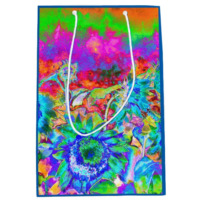 Abstract blue watercolor sunflowers medium gift bag (Front)
