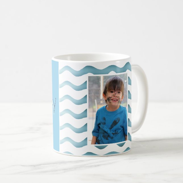 Abstract Blue Wave Boy Happy Birthday Photo Coffee Mug (Front Right)