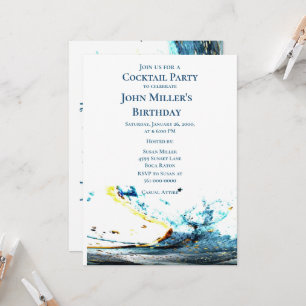 Abstract Blue Wave Cocktail Birthday Party  Invitation
