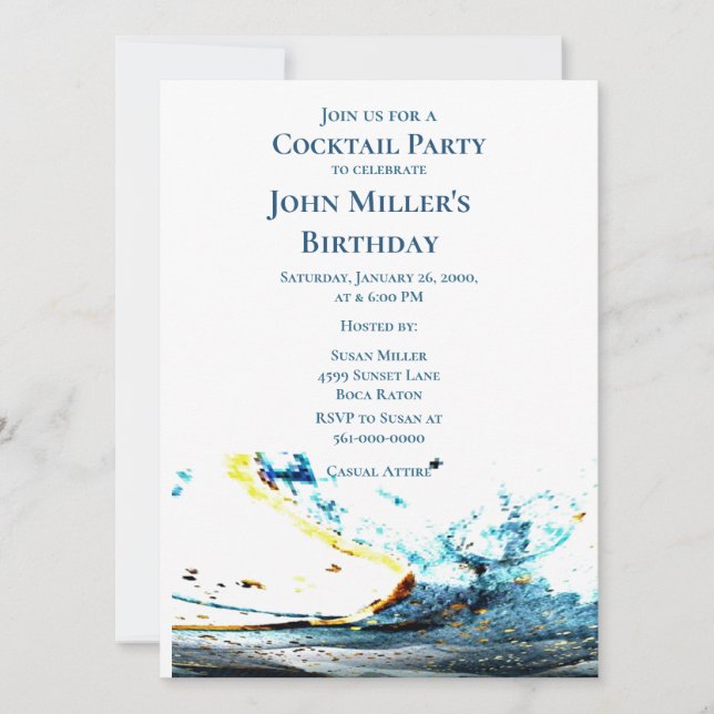 Abstract Blue Wave Cocktail Birthday Party  Invitation (Front)