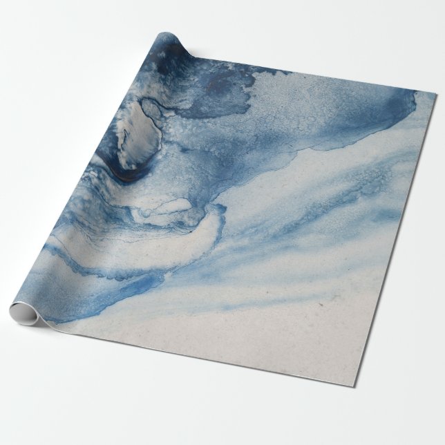 Abstract Blue Waves or Clouds on Cream Wrapping Paper (Unrolled)