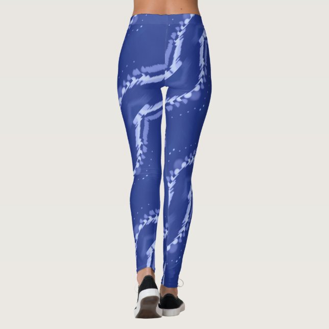 Abstract blue waves pattern leggings (Back)