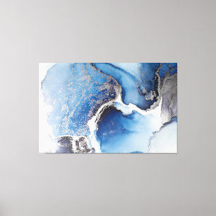 Abstract Blue, White and Silver Alcohol Ink  Canvas Print