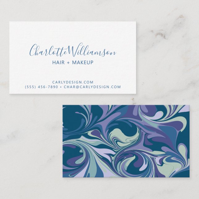 Abstract Blue White Bold Marble Swirl Stylish Business Card (Front/Back)