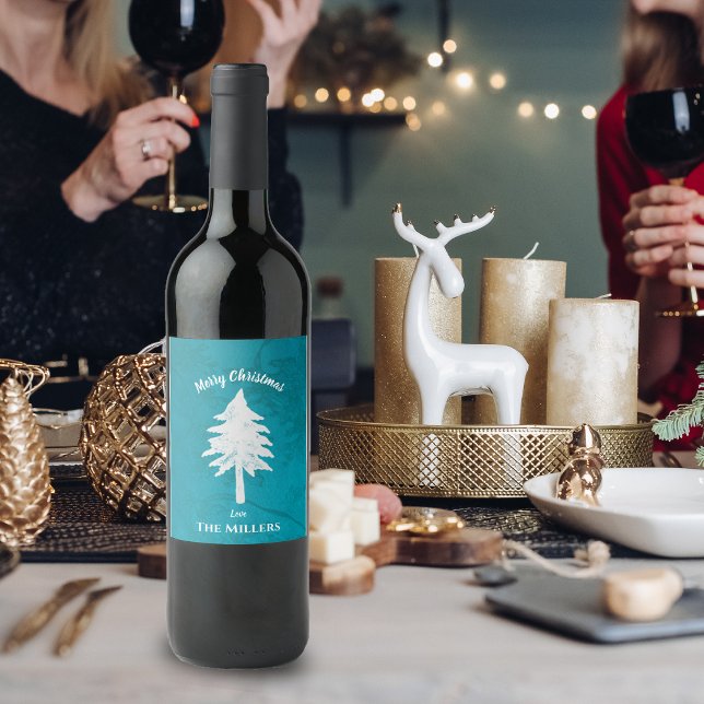 Abstract Blue White Christmas Tree Merry Christmas Wine Label (Abstract Blue White Christmas Tree Merry Christmas Wine Label)