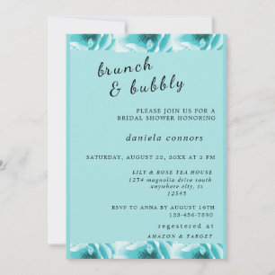Abstract Blue & White Florals Brunch & Bubbly  Invitation