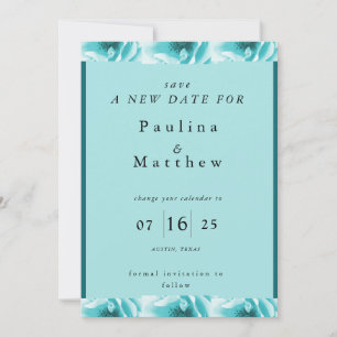 Abstract Blue & White Florals Change the Date Invitation