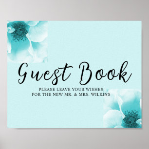 Abstract Blue & White Florals Guest book Sign