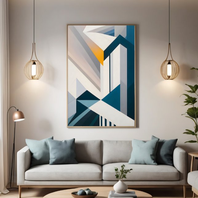 Abstract Blue White Gold Geometric Architecture Poster (Creator Uploaded)