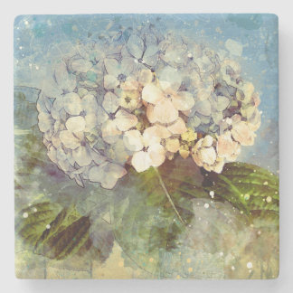 Abstract Blue, White Hydrangea Floral Watercolor Stone Coaster