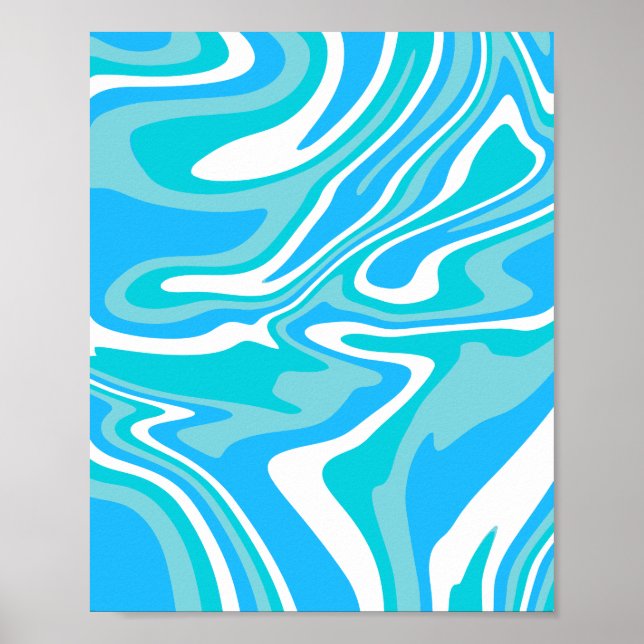Abstract Blue, White, & Turquoise Fluid Art Poster (Front)