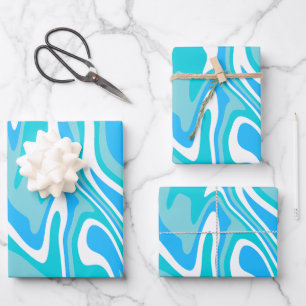 Abstract Blue, White, & Turquoise Fluid Art Wrapping Paper Sheet