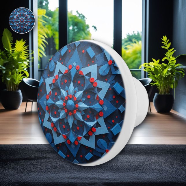 Abstract Blue with Red Dots Ceramic Knob (Creator Uploaded)