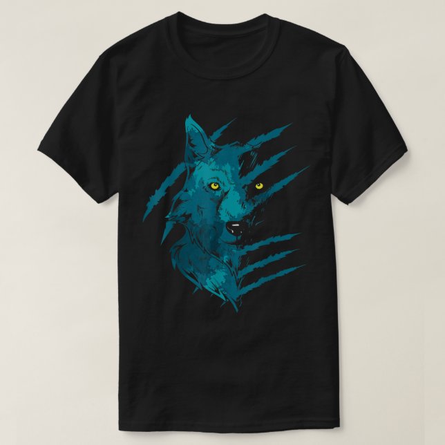 Abstract Blue Wolf Spirit Scratch Art T-Shirt (Design Front)