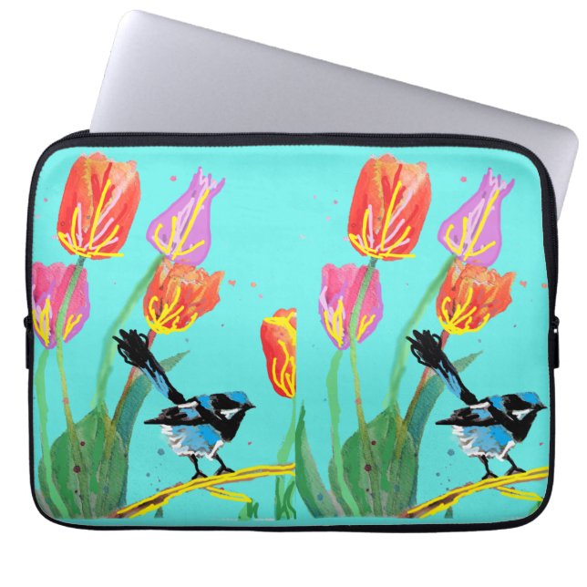 Abstract Blue Wren Australian Bird Birds  Laptop Sleeve (Front)