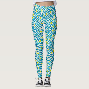 Abstract Blue Yellow Circle Dot Watercolor Pattern Leggings