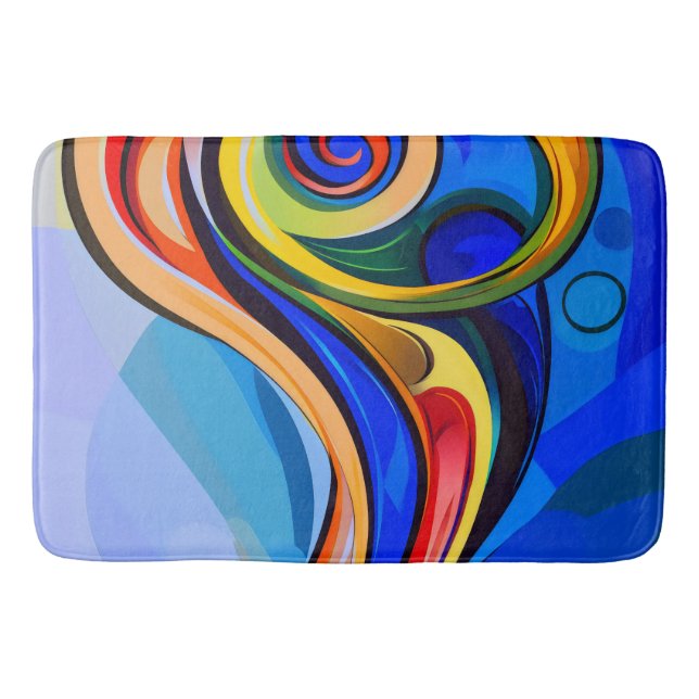 Abstract blue yellow orange bath mat (Front)