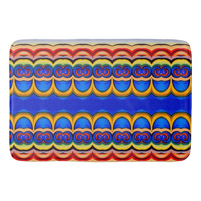 Abstract blue yellow orange bath mat (Front)