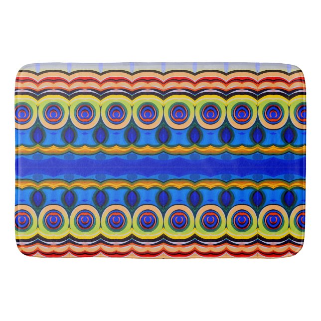Abstract blue yellow orange bath mat (Front)