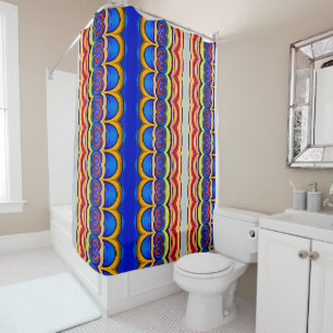 Abstract blue yellow orange shower curtain