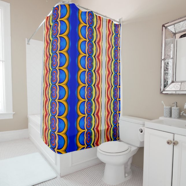 Abstract blue yellow orange shower curtain (In Situ)