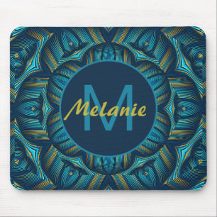 Abstract Blue Yellow Ornate Mandala Personalised Mouse Mat