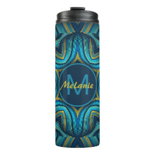 Abstract Blue Yellow Ornate Mandala Personalised Thermal Tumbler