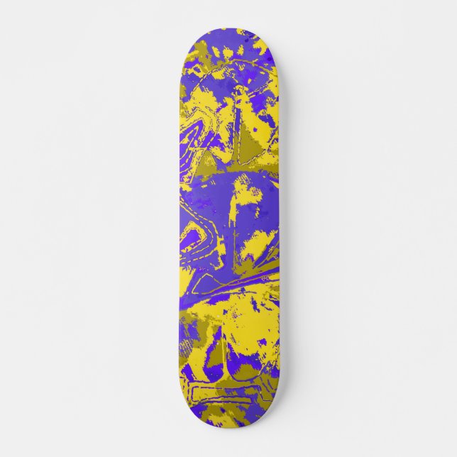 Abstract Blue Yellow Pattern Skateboard (Front)