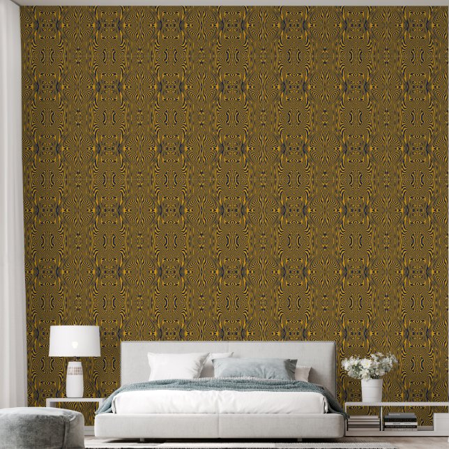 Abstract Blue Yellow Stripes Wallpaper (Bedroom)