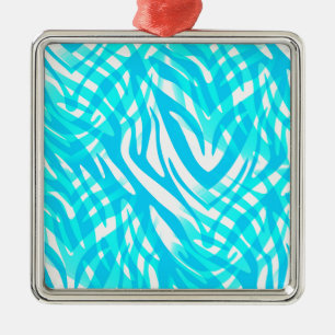 Abstract Blue Zebra Metal Tree Decoration