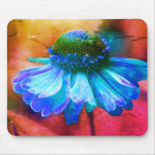 Abstract Blue Zinnia Flower Art Mouse Mat