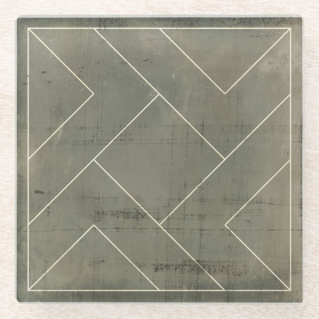 Abstract Blueprint with Geometric Shapes Glass Coaster (Front)