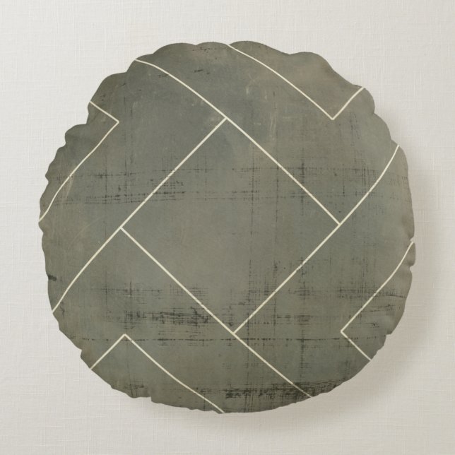 Abstract Blueprint with Geometric Shapes Round Cushion (Front)