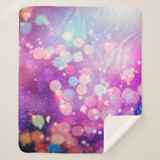 Abstract blurred of blue and silver glittering shi sherpa blanket (Front)